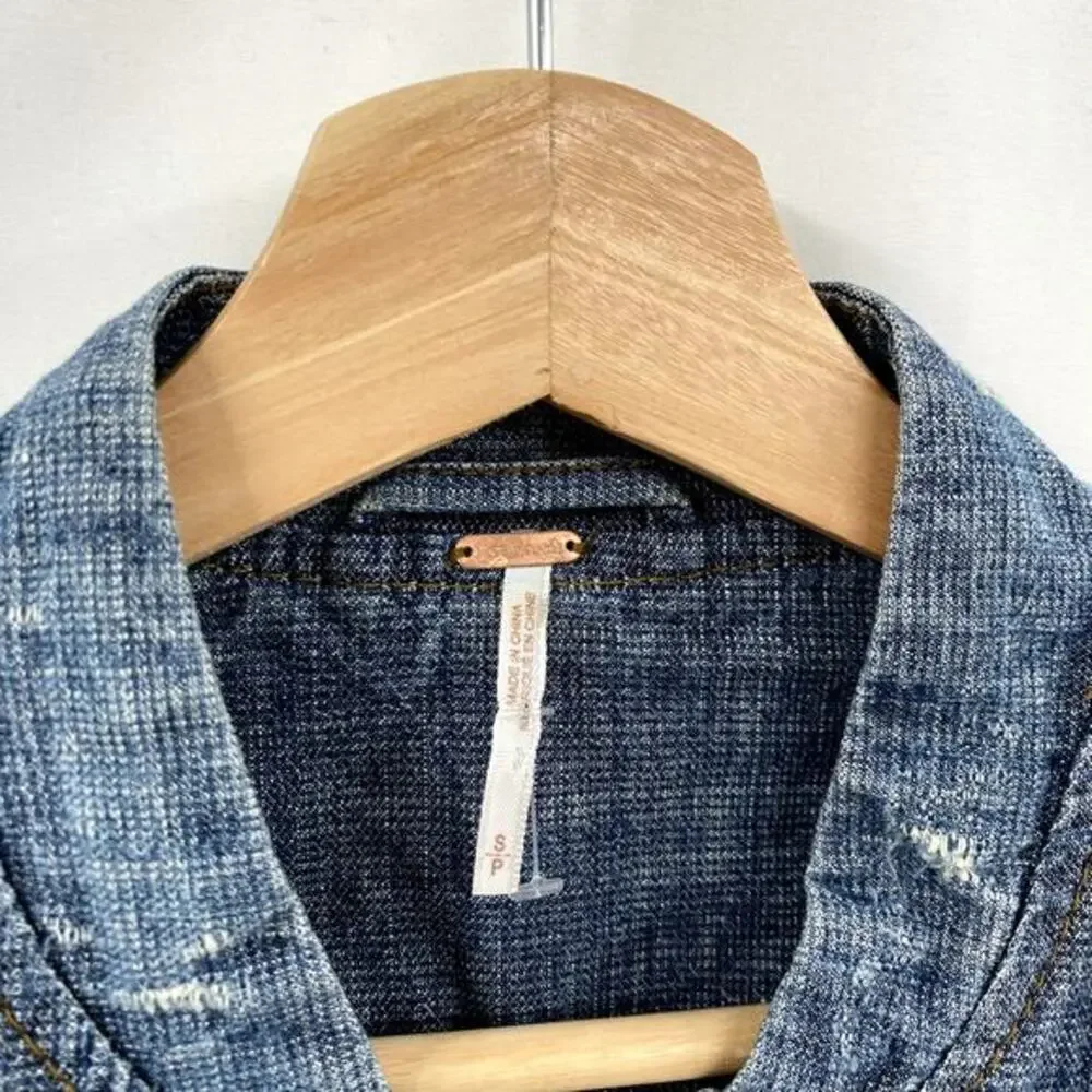Free People S Denim Lightweight Distressed‎ Bomber Jacket